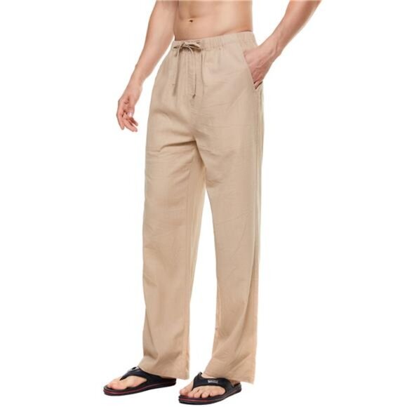 Men's Casual Pants Cotton Linen Loose O - Picture 6 of 7